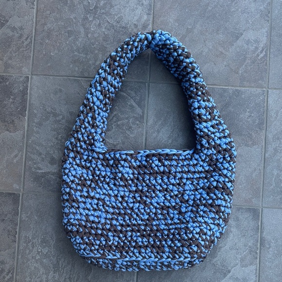 Handmade Handbags - Blue and Dark Grey Handmade Crochet Women's Bag
